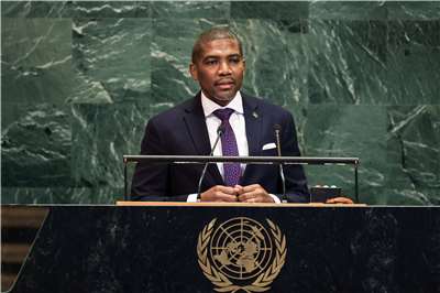 聖克里斯多福及尼維斯總理德魯（Terrance Drew）27日在聯合國大會發表演說。