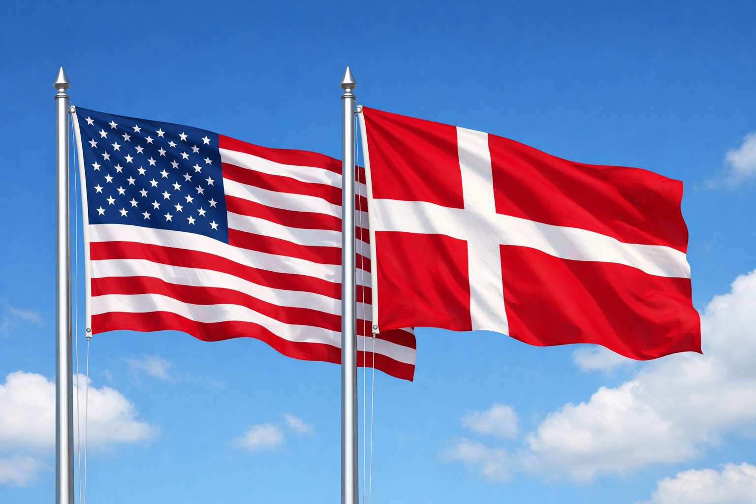 美國、丹麥國旗。(AI生成)