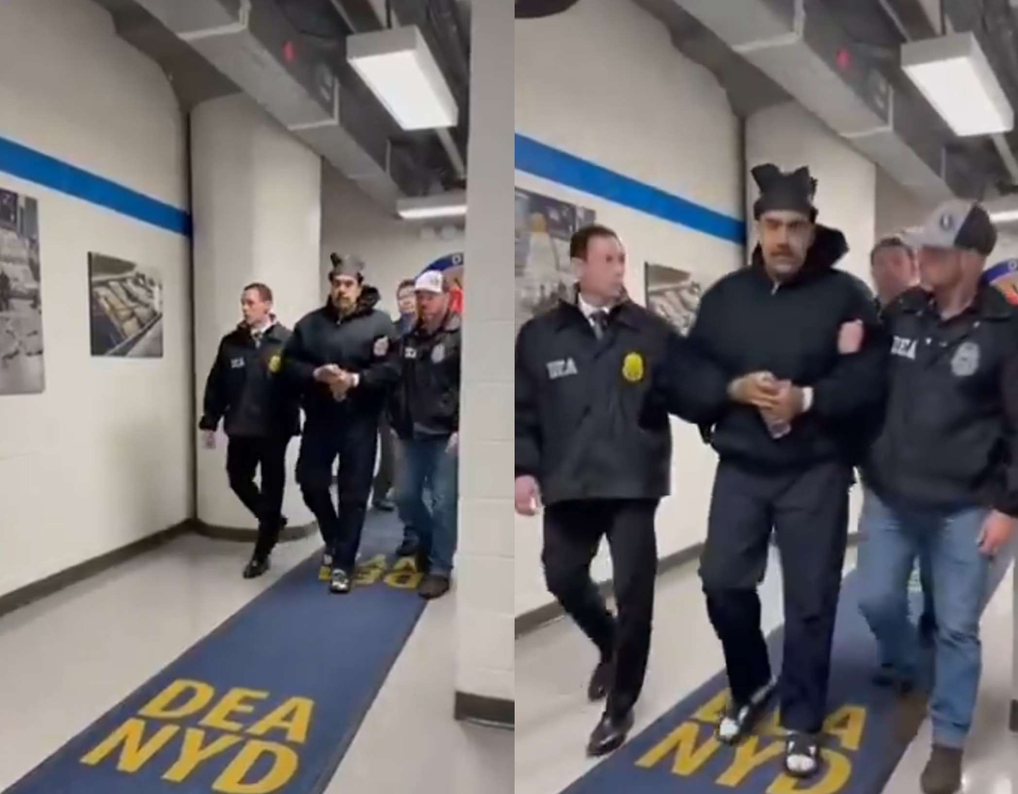 白宮公開委內瑞拉總統馬杜洛(Nicolas Maduro)被拘留的最新畫面。(X@RapidResponse47)

