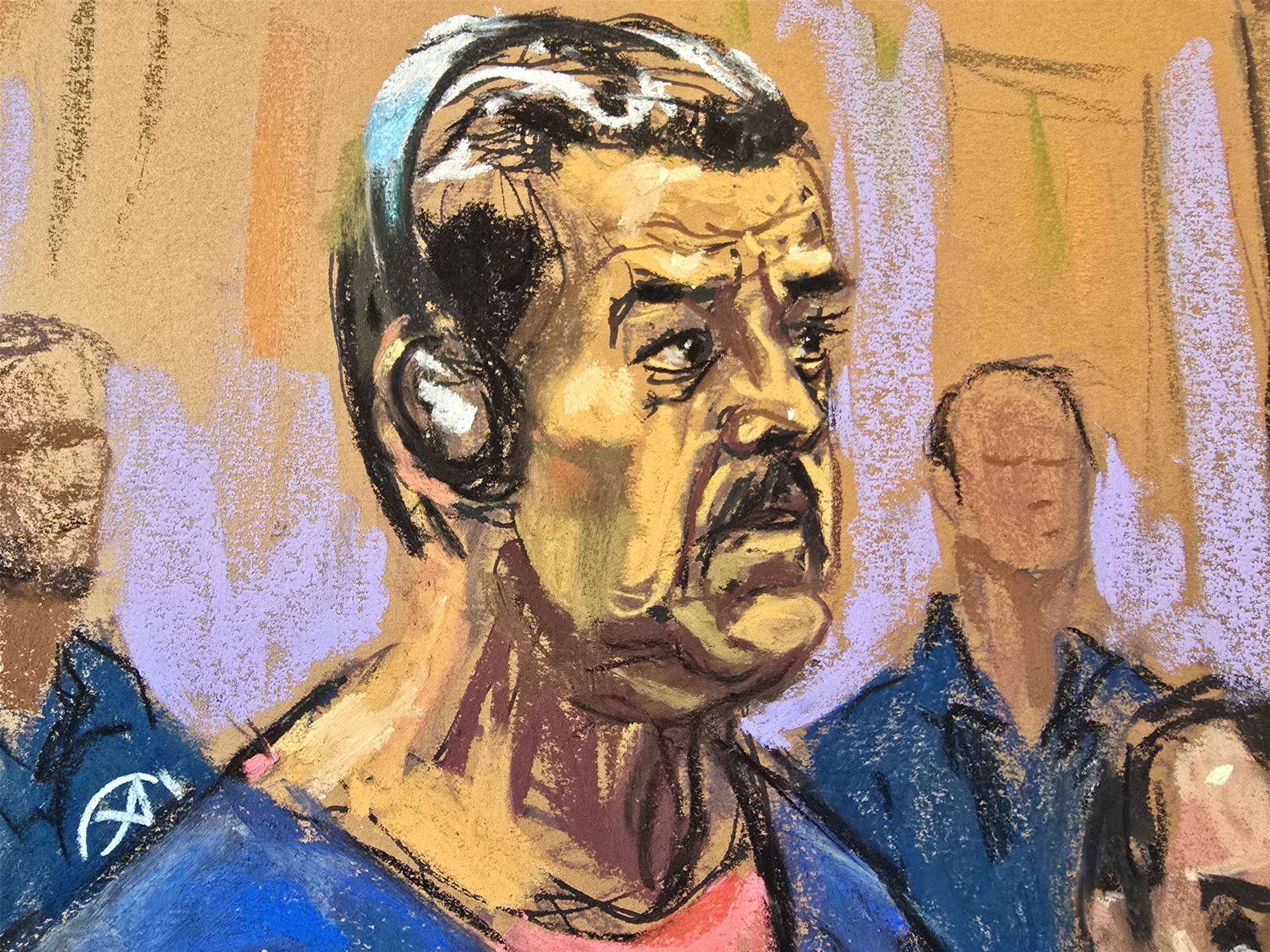 委內瑞拉遭推翻的總統馬杜洛5日在曼哈頓聯邦法院的出庭素描。