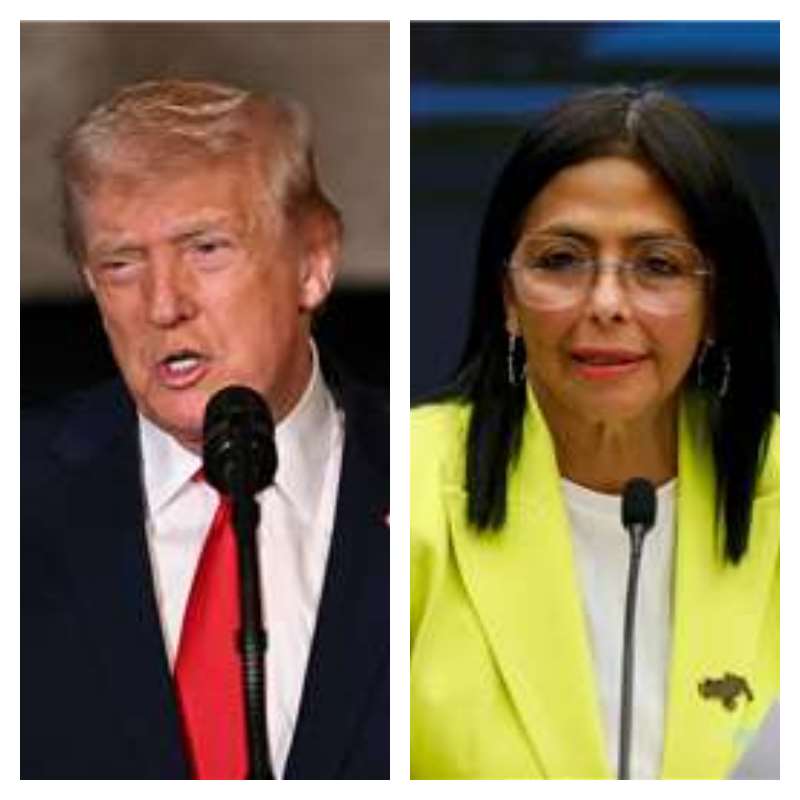 美國總統川普(左)和委內瑞拉代理總統羅德里格斯(Delcy Rodriguez)通話。(AFP∕路透社∕達志影像合成圖)