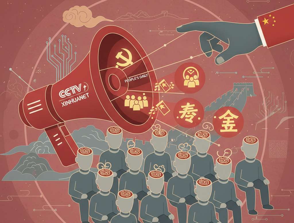 中國官媒敘事的核心功能，不是為了理解世界，而是為了維護一套對「動盪」的單一解釋權。(AI生成圖)