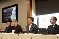 「美中台三角關係最新發展及其前景」座談27日於國會山莊舉行，台北論壇基金會董事長蘇宏達（右）及國立政治大學政治系暨東亞所特聘教授寇健文（右2）等出席。