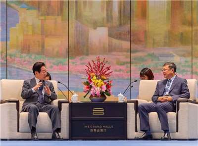 韓國總統李在明7日在上海會見上海市委書記陳吉寧。 (圖:X@Jaemyung_Lee)