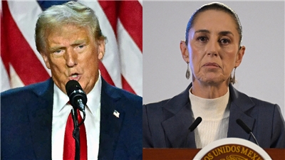 美國總統川普(Donald Trump,左)與墨西哥總統薛恩鮑姆(Claudia Sheinbaum,右)。資料合成照。(AFP)