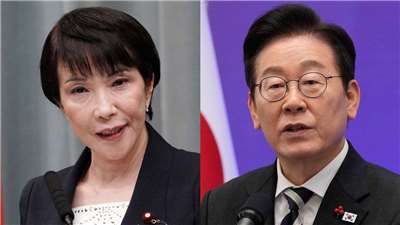 日本首相高市早苗(左)將於13日在故鄉奈良縣接待韓國總統李在明(右)。資料合成圖。(美聯社/達志影像)