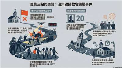 拒絕中共插紅旗 溫州雅陽教會遭警強攻信徒被捕教堂成廢墟(AI 生成)