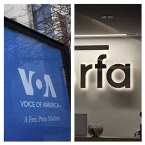 美國之音(VOA)、自由亞洲電台(RFA)可望復播。(美聯社∕達志影像、Charlie Dharapak/RFA合成圖)