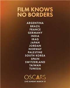 美國影藝學院5日在多個社群平台貼文，列出15部作品的出產國家，Taiwan與各國並列。 (圖:X@TheAcademy)