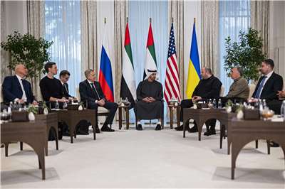 美俄烏談判代表23日在阿拉伯聯合大公國首都阿布達比會面。 (AFP)