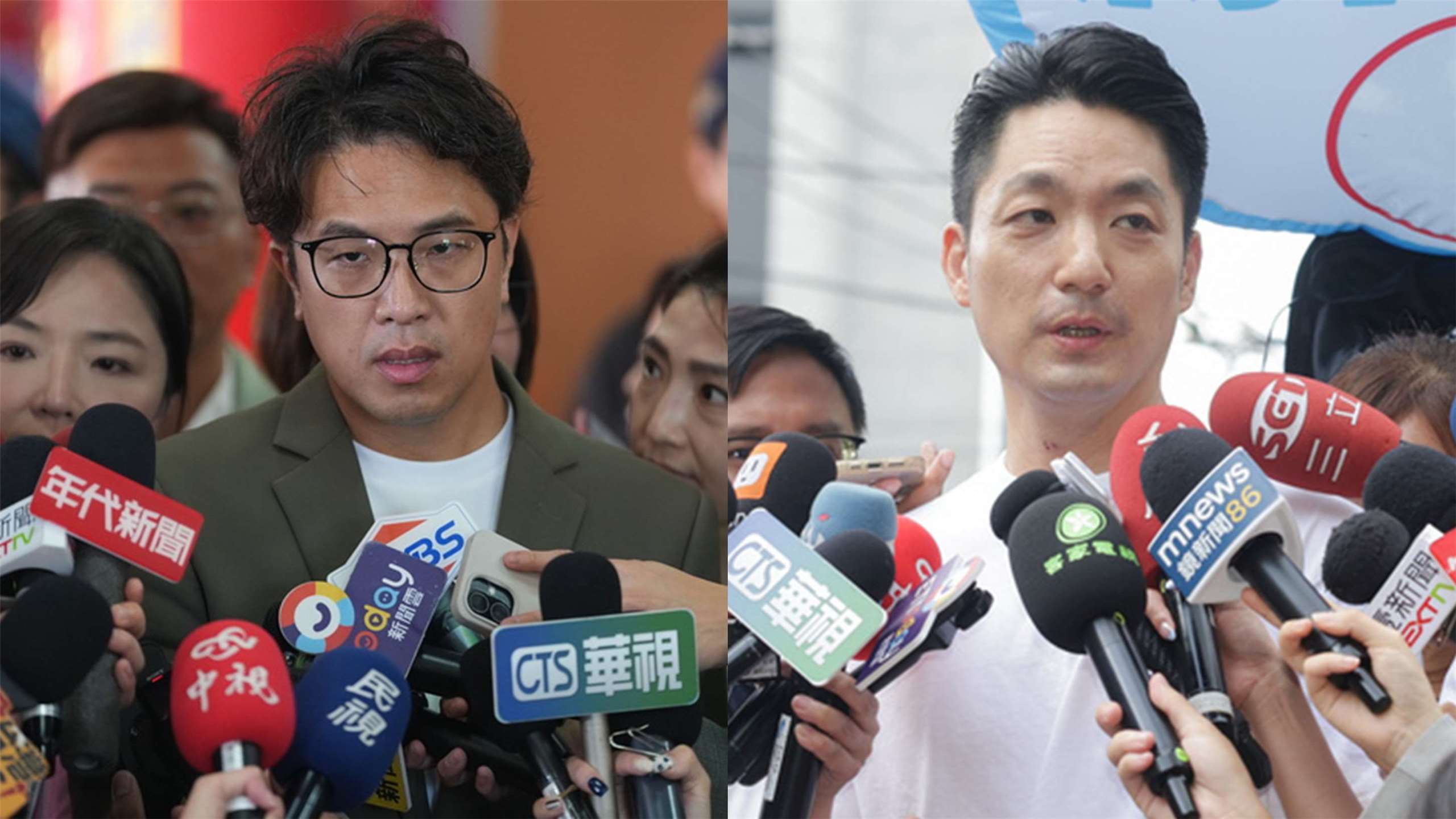 民進黨台北市長參選人沈伯洋(左)、台北市長蔣萬安(右)接受媒體聯訪。合成圖。