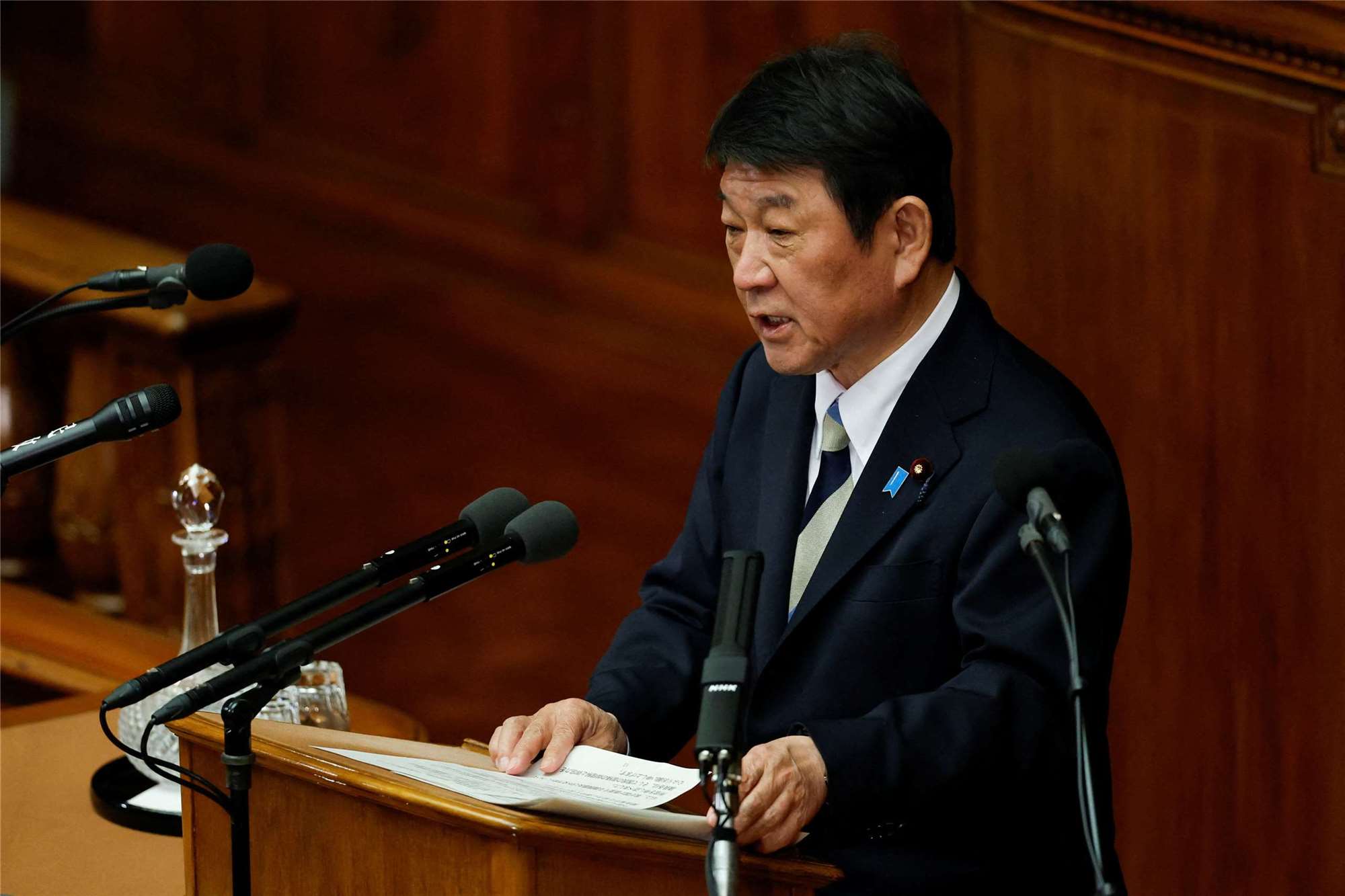 針對駐沖繩美軍涉嫌殺害一名女子事件，日本外務大臣茂木敏充(圖)表示強烈憤怒。資料照片。