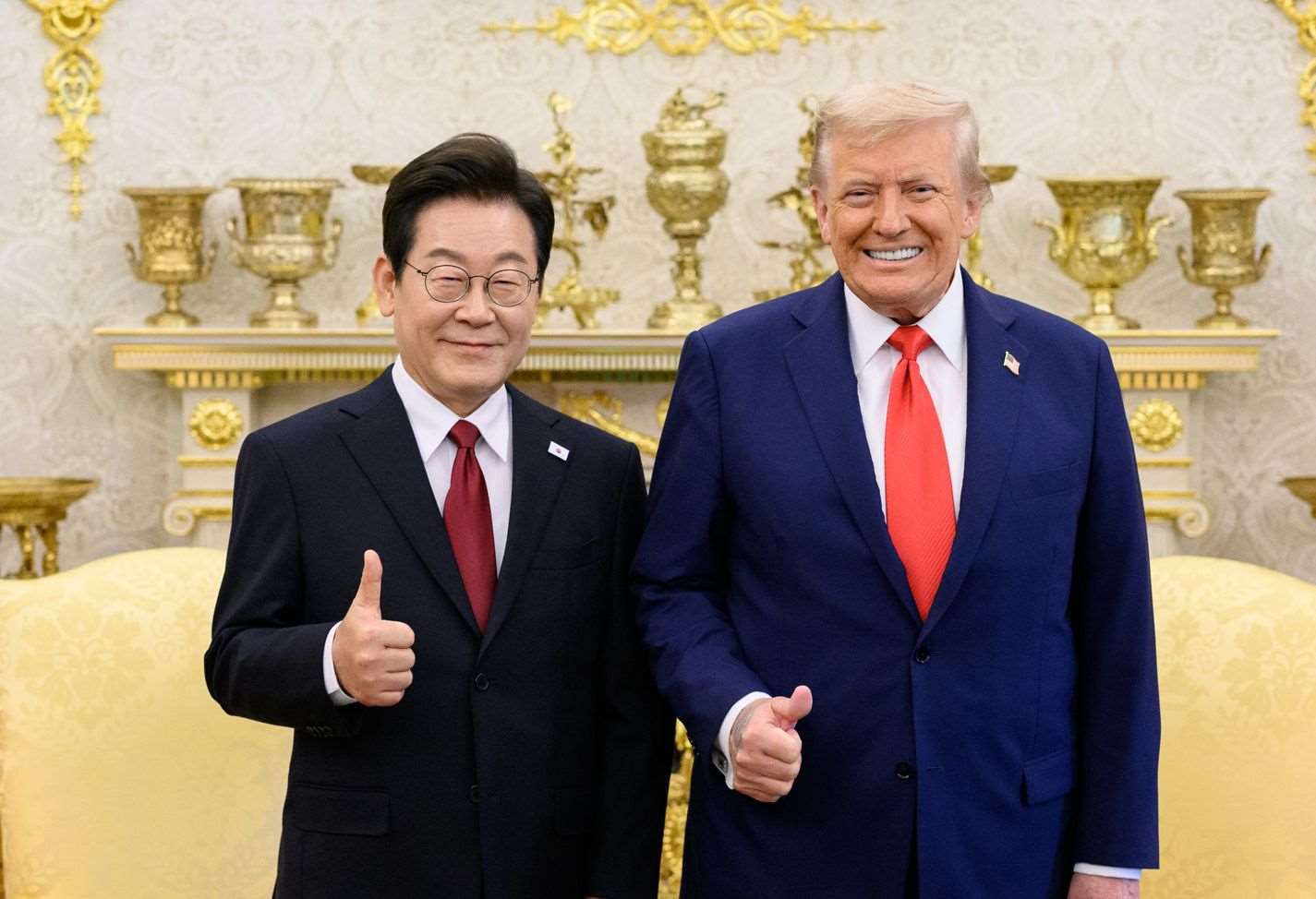 美國總統川普30日宣布，南韓將對美國能源項目投資2千億美元。圖為去年8月，川普在白宮歡迎南韓總統李在明。 (圖:X@WhiteHouse)