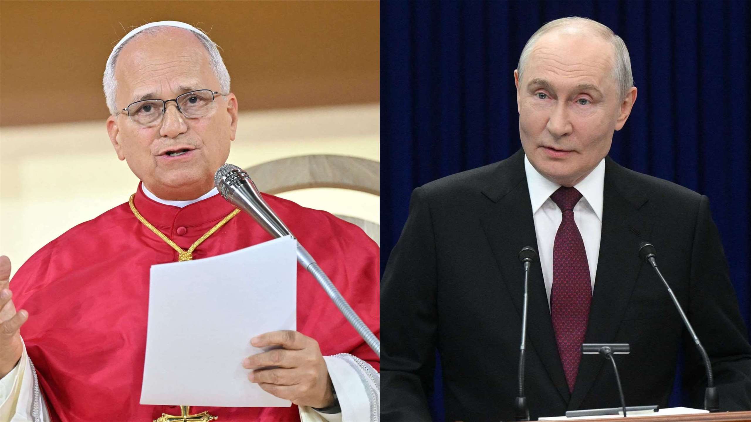天主教教宗良十四世(Pope Leo XIV)(左)與俄羅斯總統普丁(Vladimir Putin)(右)16日進行通話。合成圖。