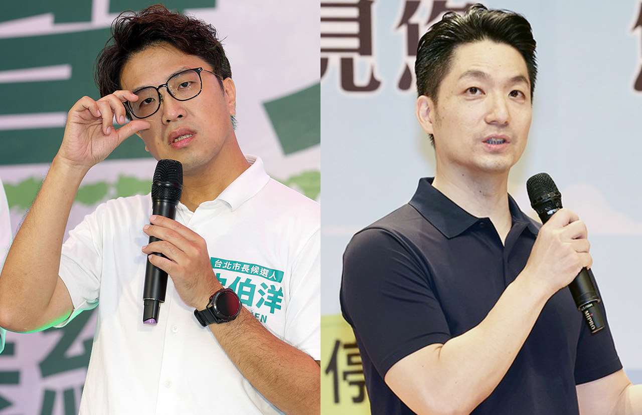 台北市長選戰升溫，五家媒體今天(12日)聯合聲明，邀參選陣營參與媒體聯合電視辯論會。圖為民進黨台北市長參選人沈伯洋(左)以及國民黨台北市長參選人蔣萬安(右)。資料合成圖。(圖：中央社)