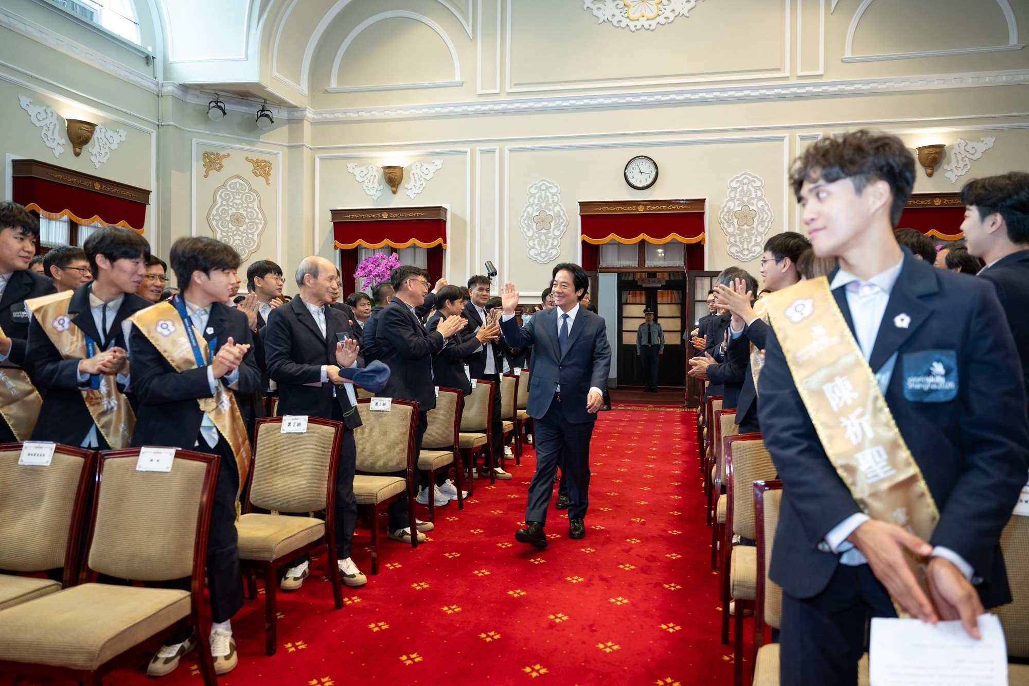 賴清德總統12日接見「第48屆國際技能競賽代表團」。(圖：總統府)