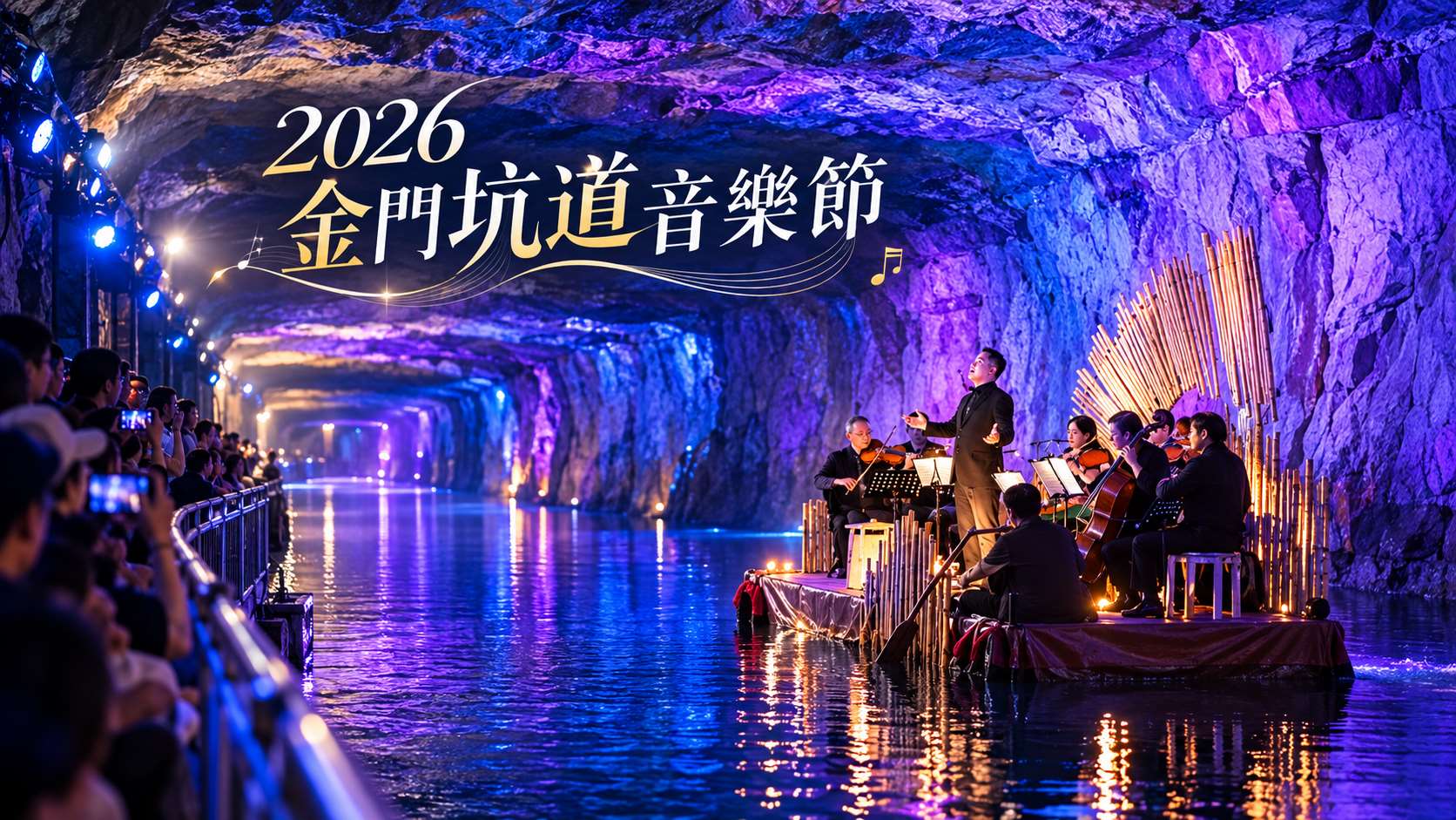 2026金門坑道音樂節，以樂音點亮坑道，在水光與回聲之中奏出最動人的和平樂章。