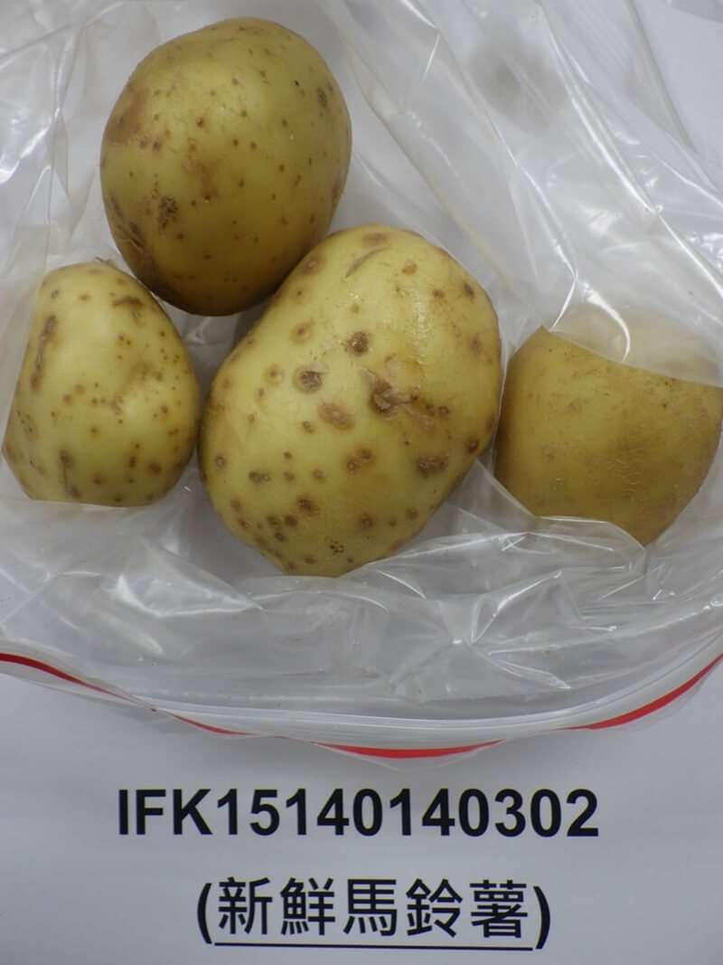 食藥署6日公布，一批知名洋芋片公司自美國進口的馬鈴薯，雖未發芽，但檢出龍葵鹼不符規定，全數在邊境退運或銷毀。（食藥署提供）