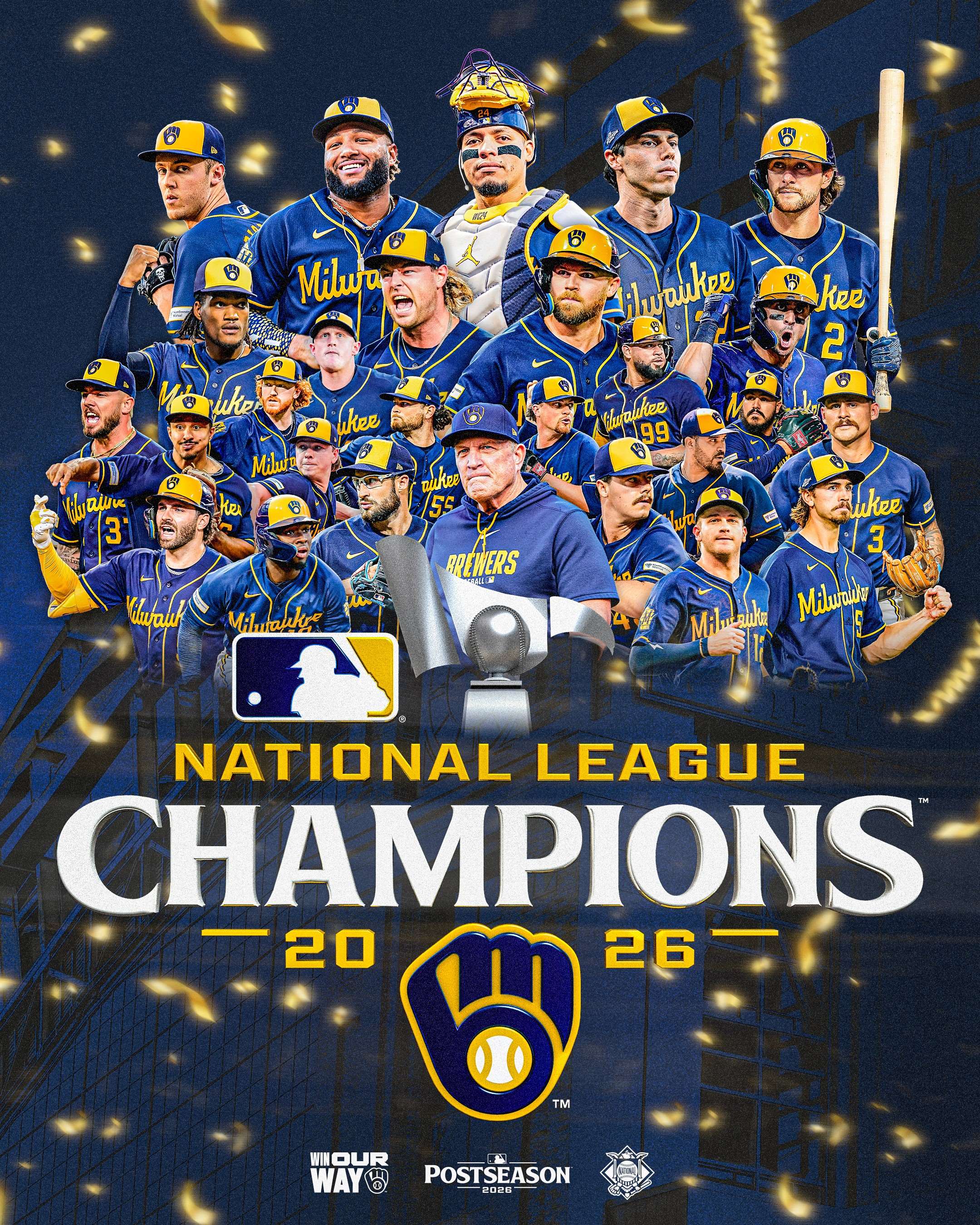 MLB密爾瓦基釀酒人隊在國聯冠軍系列賽中橫掃洛杉磯道奇隊，成功晉級世界大賽。(X平台/@Brewers)