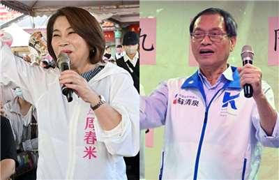 民進黨屏東縣長周春米(左)爭取連任，4日安排廟口行程，從「開講」變成「開唱」；國民黨屏東縣長參選人蘇清泉(右)也前進廟宇與民眾面對面。合成照。(圖：中央社)