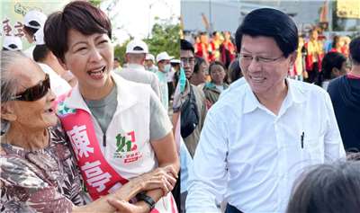 民進黨台南市長候選人陳亭妃(左)仍勤走基層，爭取最大勝利，而國民黨台南市長候選人謝龍介(右)也努力擴大支持度。(圖：陳亭妃、謝龍介粉專)