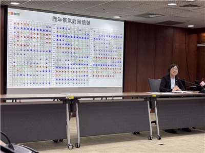 國發會經濟發展處處長陳美菊表示，9月景氣燈號連10紅，創1984年採用9項構成項目以來最長紀錄，今年年底前續亮紅燈有希望。(楊文君攝)
