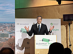 布達佩斯市長卡拉松尼（Gergely Karacsony）2026年10月1日出席「布達佩斯論壇」（Budapest Forum）。