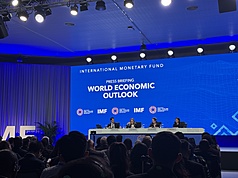 國際貨幣基金（IMF）公布最新世界經濟展望報告，IMF首席經濟學家坦雷羅（Silvana Tenreyro）等人13日在曼谷舉行的IMF與世界銀行年會舉行記者會。