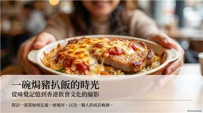 小明香港生存記 – 焗豬扒飯(AI圖∕程寬厚)