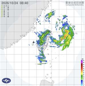 最新雷達迴波顯示，颱風薔琵已減弱且暴風圈縮小。(中央氣象署提供)