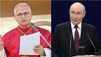 天主教教宗良十四世(Pope Leo XIV)(左)與俄羅斯總統普丁(Vladimir Putin)(右)16日進行通話。合成圖。