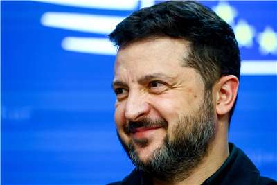 烏克蘭總統澤倫斯基(Volodymyr Zelenskyy)在布魯塞爾會晤歐盟領袖後舉行記者會。