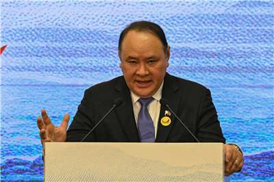 菲律賓防長鐵歐多洛(Gilberto Teodoro Jr.)29日出席東協防長會議閉幕記者會。