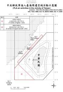 國防部公布自10日上午6時起至11日上午6時止，共軍在台海周邊活動情況。(國防部提供)