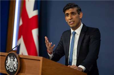 英國前首相蘇納克示警，「中國製造」將對歐洲經濟和政治造成衝擊、進一步激發民粹主義動盪。資料照。(圖:英首相府)