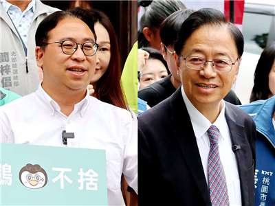 桃園市長張善政(右)28日表示，捷運橘線可行性研究報告即將提報交通部審議；民進黨桃園市長候選人黃世杰(左)主張成立桃園市駐馬祖聯絡處 (合成圖，央廣檔案/記者王照坤 攝)