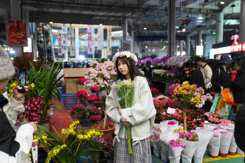 今年情人節撞期春節，中國花店生意遇冷，網路花卉接單相形熱絡。