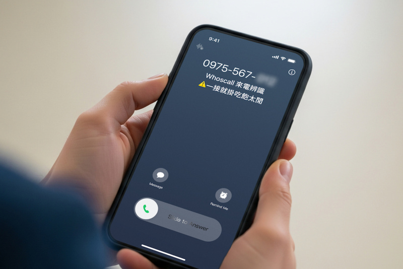 Whoscall在24日發布2025年度防詐報告，指出俗稱詐騙探路的「一接就掛」，年度通話辨識量也逼近800
萬次，位居所有騷擾電話的第3名。（Whoscall提供）
