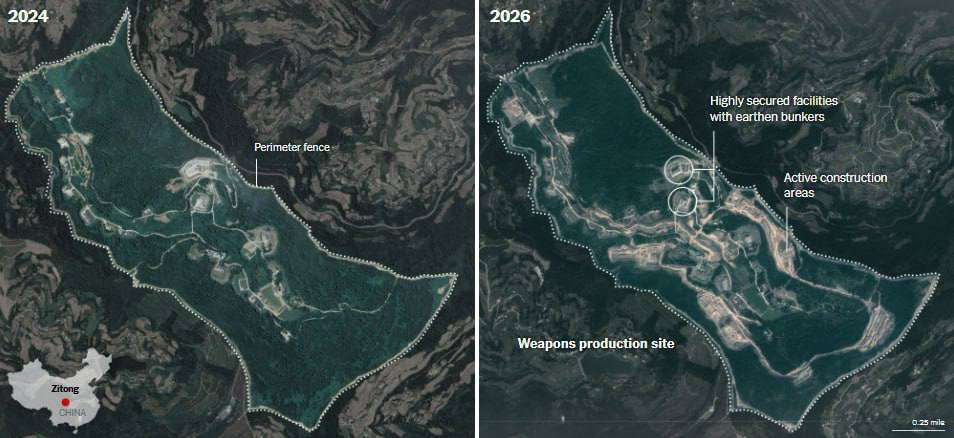 衛星照顯示中國擴大四川核武生產基地。 (圖:X@deviumcoin)
