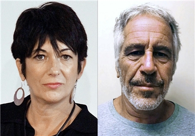 英國名媛麥克斯威爾(Ghislaine Maxwell)與已故金融家男友艾普斯坦(Jeffrey Epstein)。(資料照片)