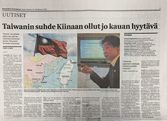 駐芬蘭代表林昶佐接受專訪，談及台芬經貿和民主韌性。芬蘭大報「農村未來報」（Maaseudun Tulevaisuus）18日以半版篇幅刊出紙本專訪。（駐芬
蘭代表處提供）