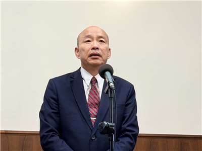 立法院長韓國瑜於總統府茶敘後受訪。(鄭佑漢 攝)