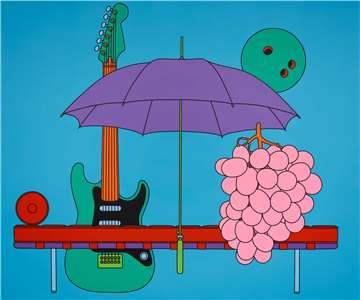 麥可．克雷格－馬丁《室內（附躺椅）》，2021，壓克力彩、鋁板，250 × 300 cm © Michael Craig-Martin.（攝影：Lucy Dawkins，圖片提供：高古軒）