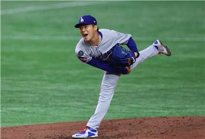 美國職棒大聯盟洛杉磯道奇隊日籍球星山本由伸(Yoshinobu Yamamoto)。(路透社/達志影像)