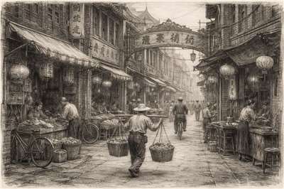 黃土水是艋舺人，早期萬華繁華街道（示意圖）