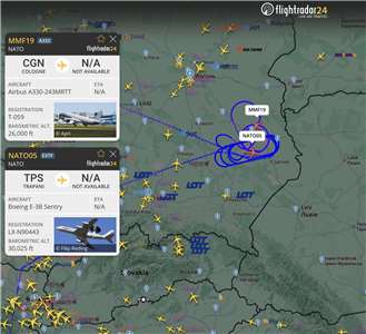 FlightRadar24今天（7日）表示，波蘭東南部空域近幾小時因「非計畫的軍事活動」而再度關閉。 (圖：X@flightradar24)
