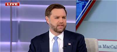 美國副總統范斯(JD Vance)接受美國福斯新聞頻道(Fox News)專訪。(翻攝Fox News  YouTube頻道)