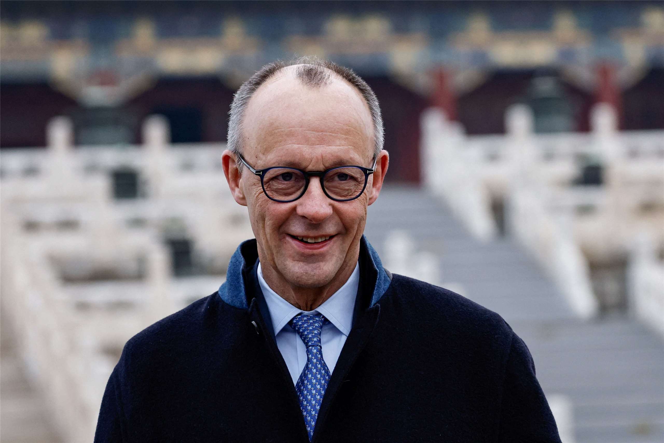 德國總理梅爾茨（Friedrich Merz）訪中行程中到北京故宮參觀。(路透社/達志影像)