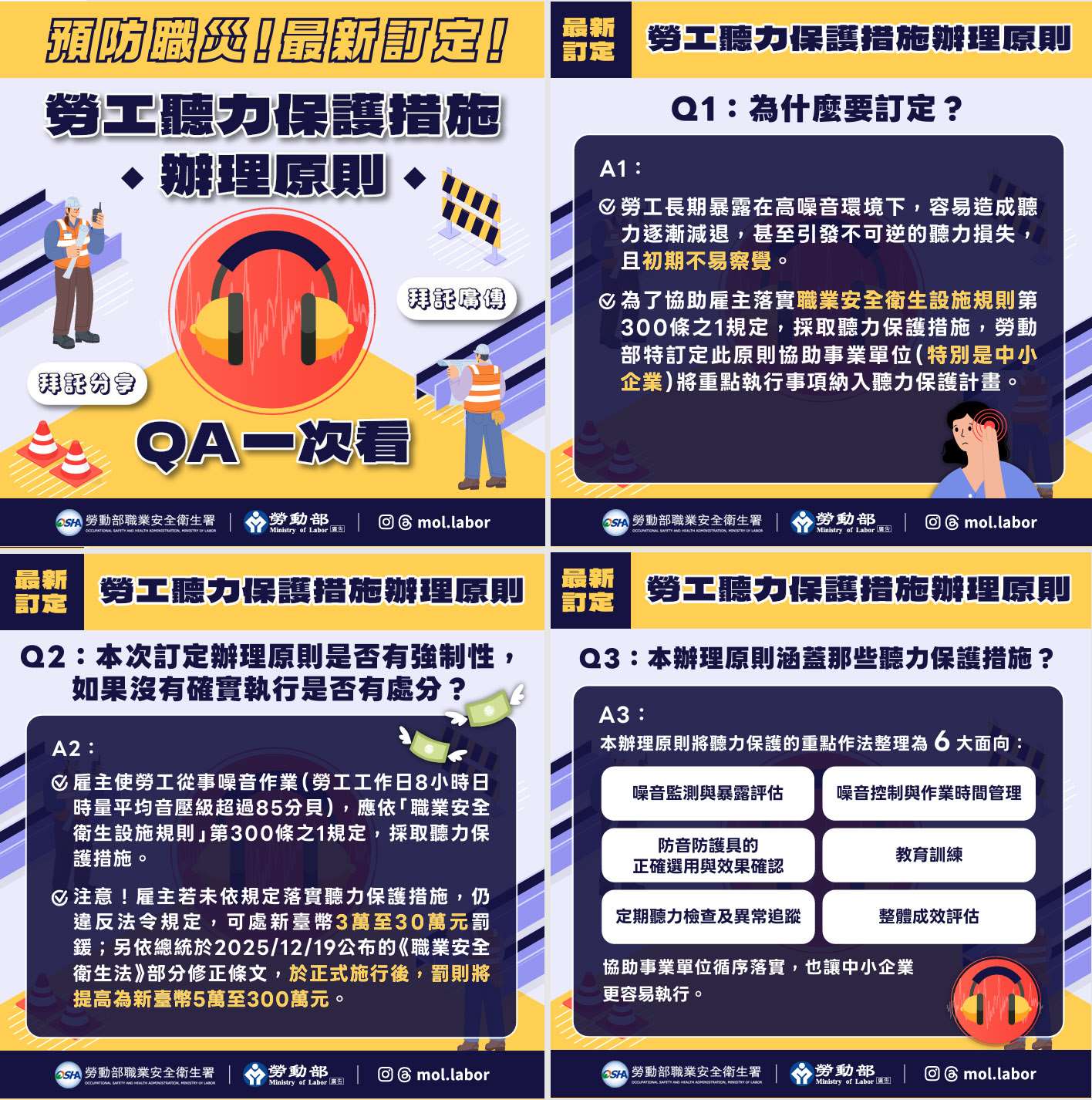 勞動部為防止勞工長期暴露於高噪音環境導致不可逆聽力損失，近日訂定「勞工聽力保護措施辦理原則」，要求事業單位系統性落實聽力保護。(翻攝勞動部官網)