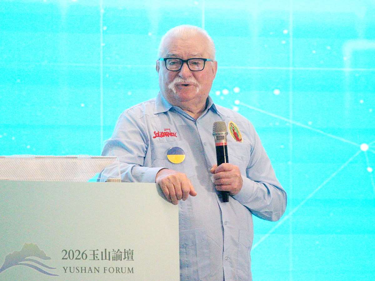 波蘭前團結工聯領袖、前總統華勒沙(Lech Wałęsa)在玉山論壇開幕致詞時特別強調「和平」的重要性 (央廣記者王照坤 攝)
